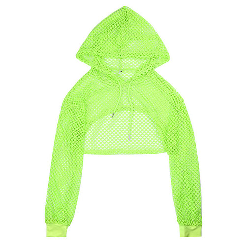 2022 New Spring Streetwear Neon Green Mesh Fishnet Top Women Tshirt