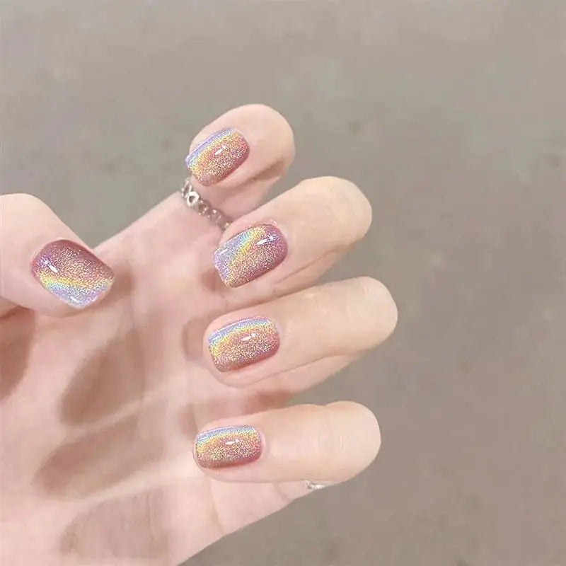 ✨ Sparkle Press-On Nails – Cat Eye Effect | Square Short