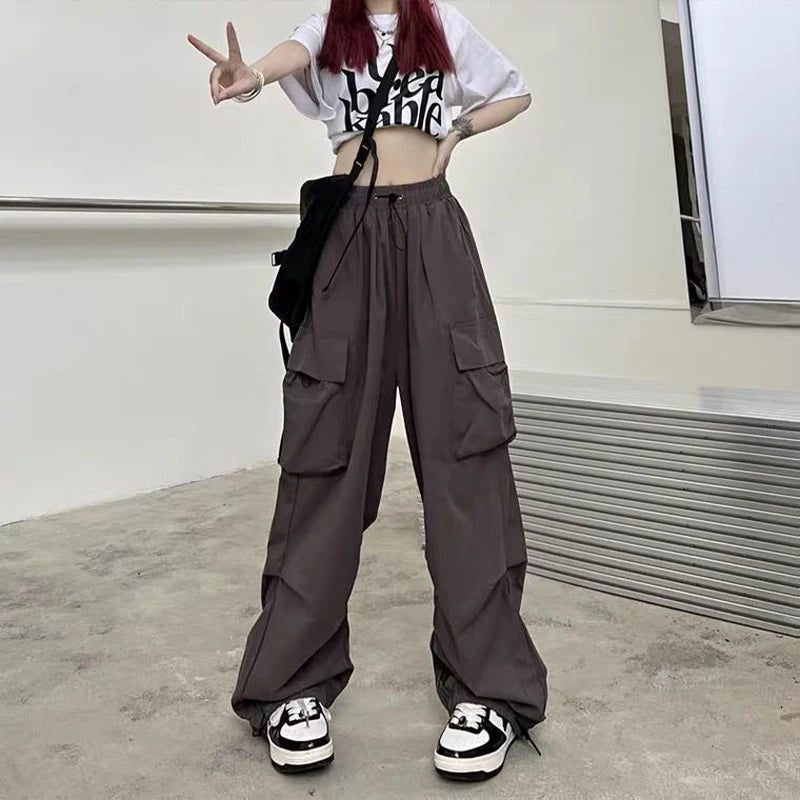 Women Casual Baggy Cargo Pants Solid Low Waist Joggers Tech Pants