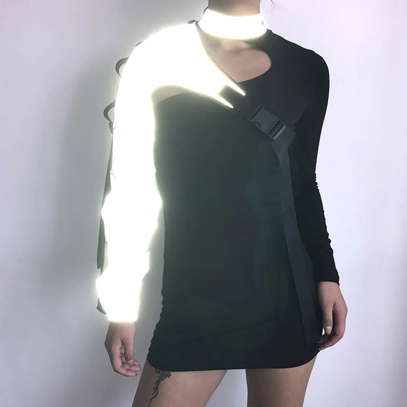 Darlingaga Streetwear Neon Halter Sweatshirt Hoodie Buckle Reflective