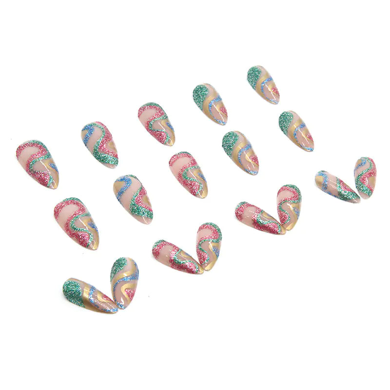 Shiny Serpentine Ripple Press-On Nails – 24pcs | Almond Shape
