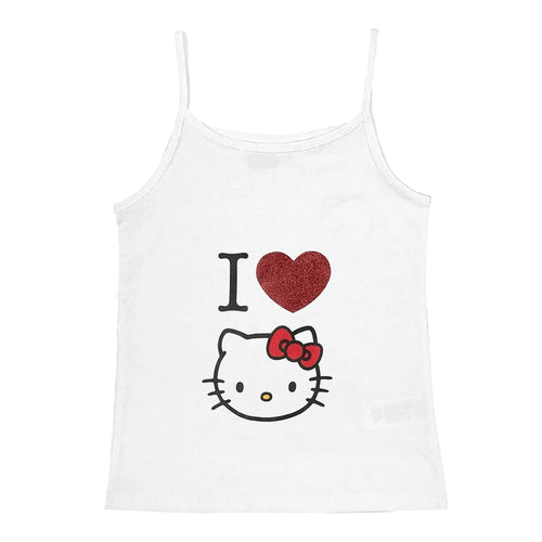 2000s Tops Emo Girls Camisole Tops Hello Kitty Print Grunge Crop Tops