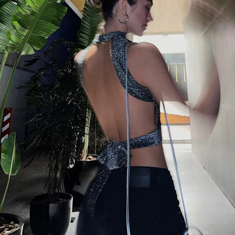 Zilveren Glitter Crop Top Dames