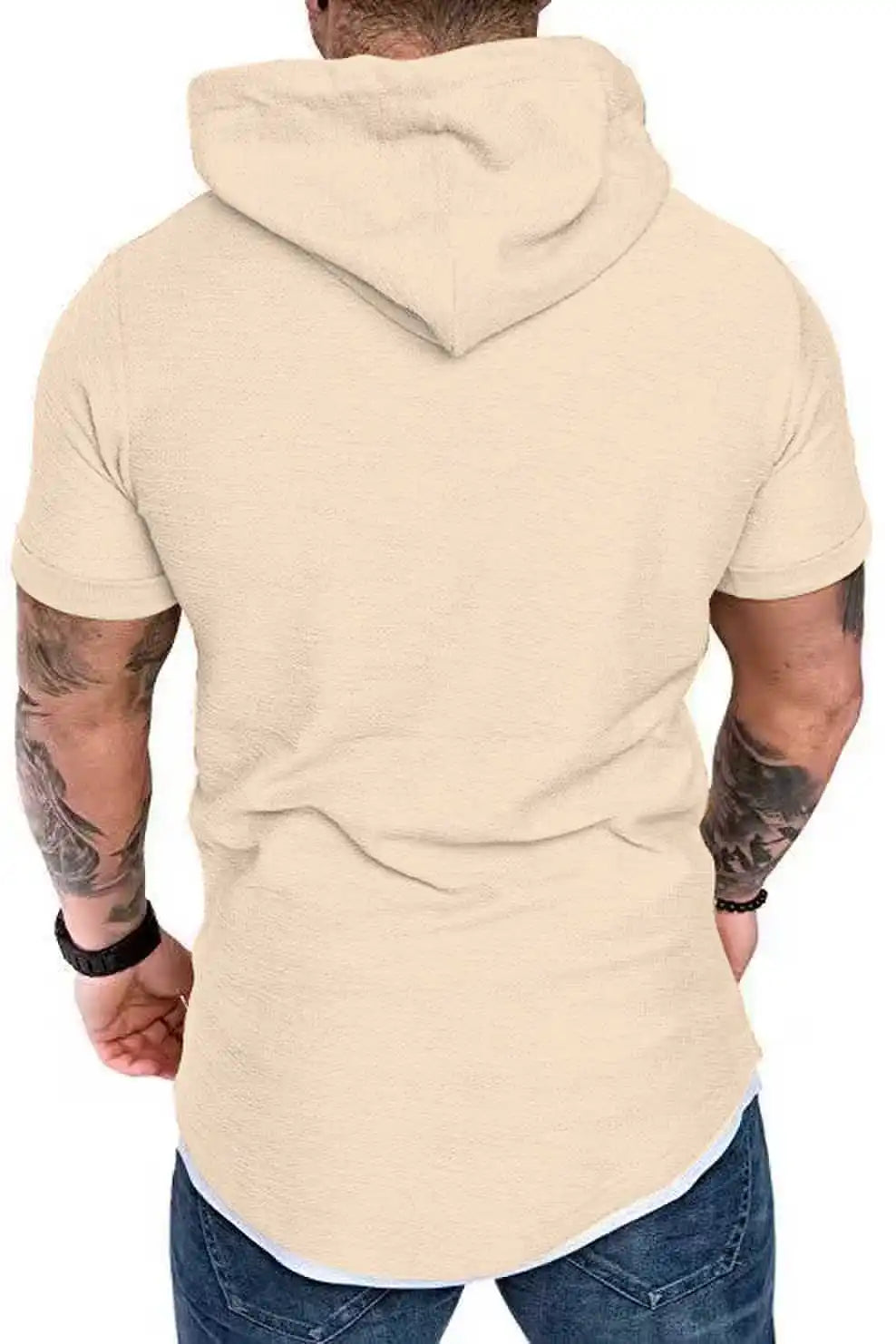 New summer hooded T-shirt men's solid color men's short sleeve T-shirt
