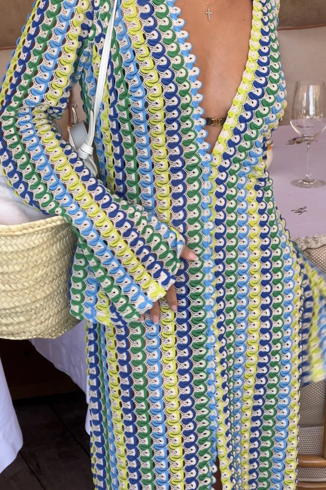 Gehaakte Maxi Jurk Dames – Boho jurk met Flare Mouwen & V-hals