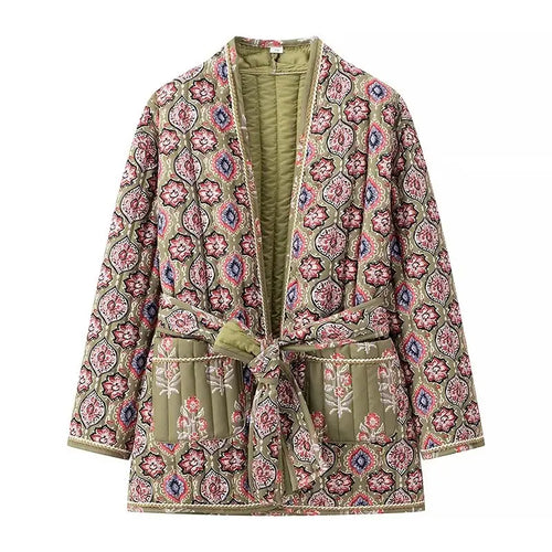 Groen Boho Jasje met Bloemenprint