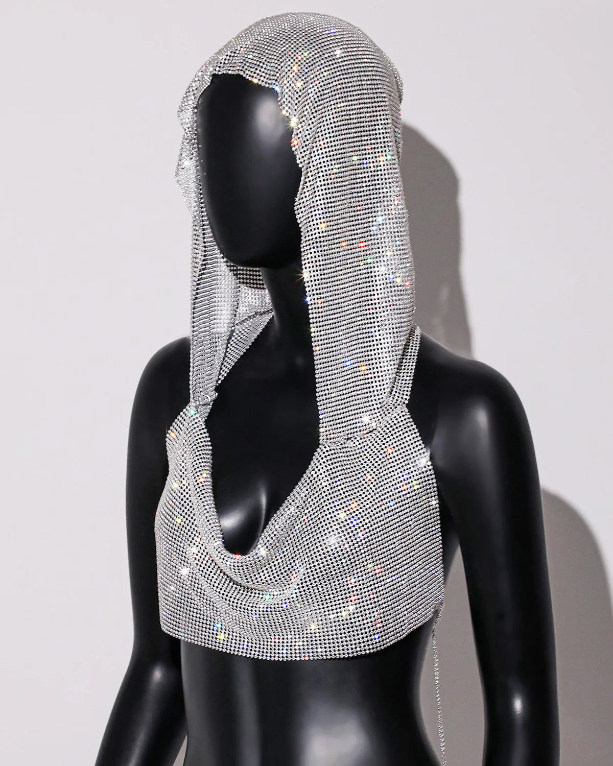 Women Sexy Mesh See Through T Shirt Shiny Rhinestone Fishnet Hollow