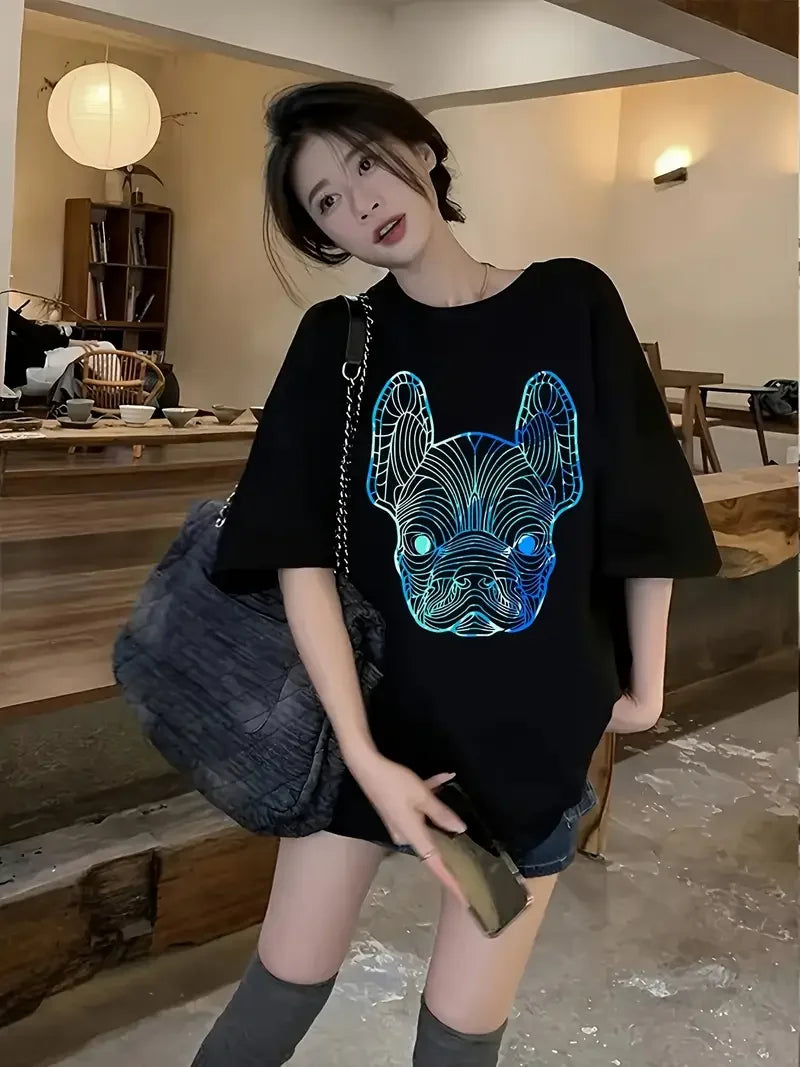 Plus - Size Women's Black Oversized Short - Sleeve T - shirt, Glow -