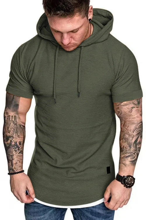 New summer hooded T-shirt men's solid color men's short sleeve T-shirt