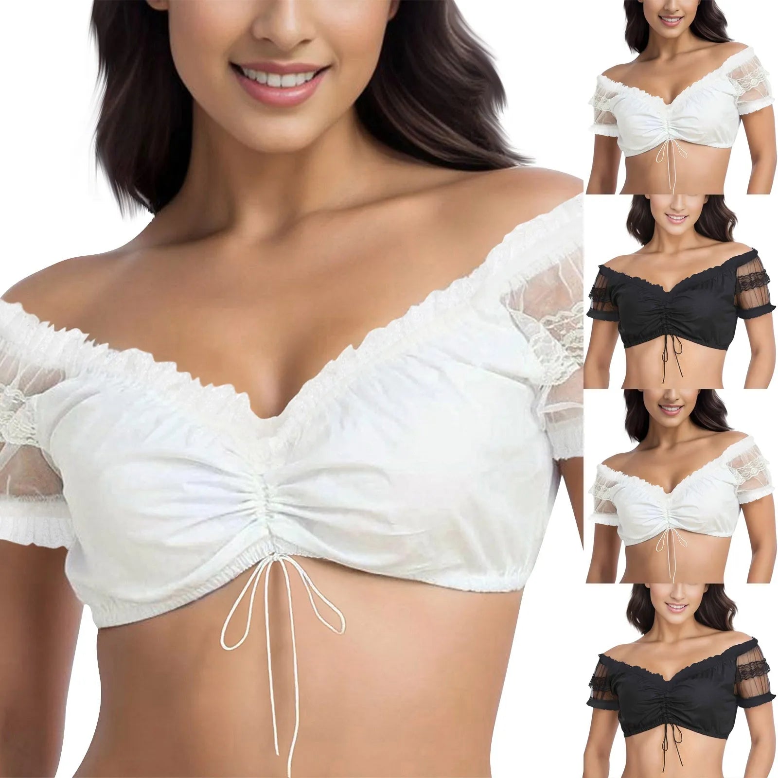Harajuku Blouse For Oktoberfest Clothes Black White Color Dirndl Top