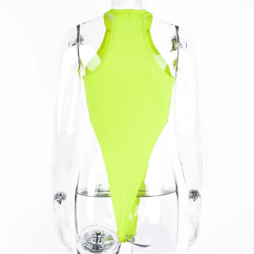 Sexy High Street Bodycon Neon Bodysuits Summer Colorful Sleevelss