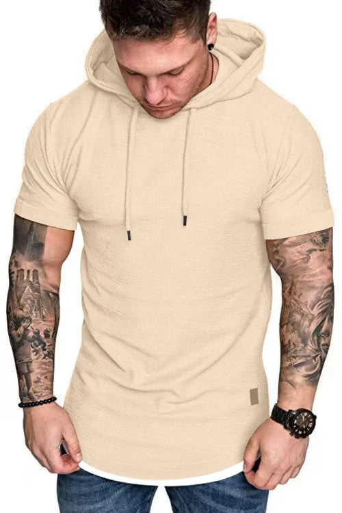 New summer hooded T-shirt men's solid color men's short sleeve T-shirt