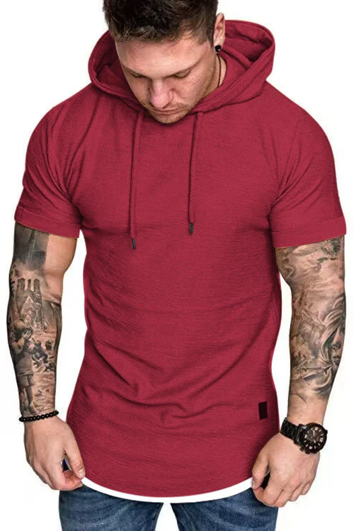 New summer hooded T-shirt men's solid color men's short sleeve T-shirt