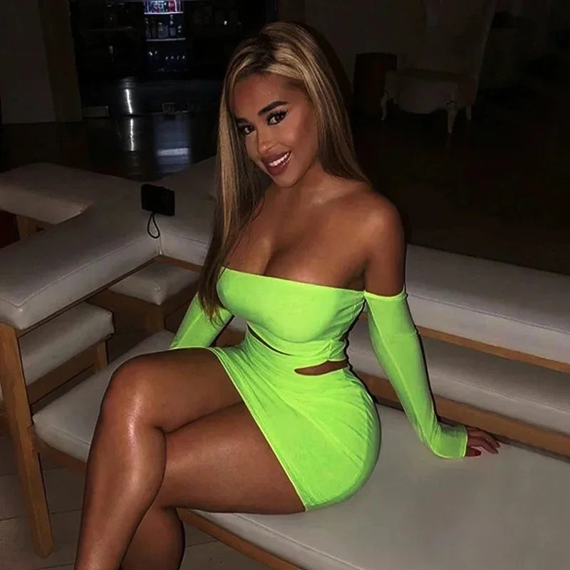 YUZHEXI Neon Green Off Shoulder Dress
