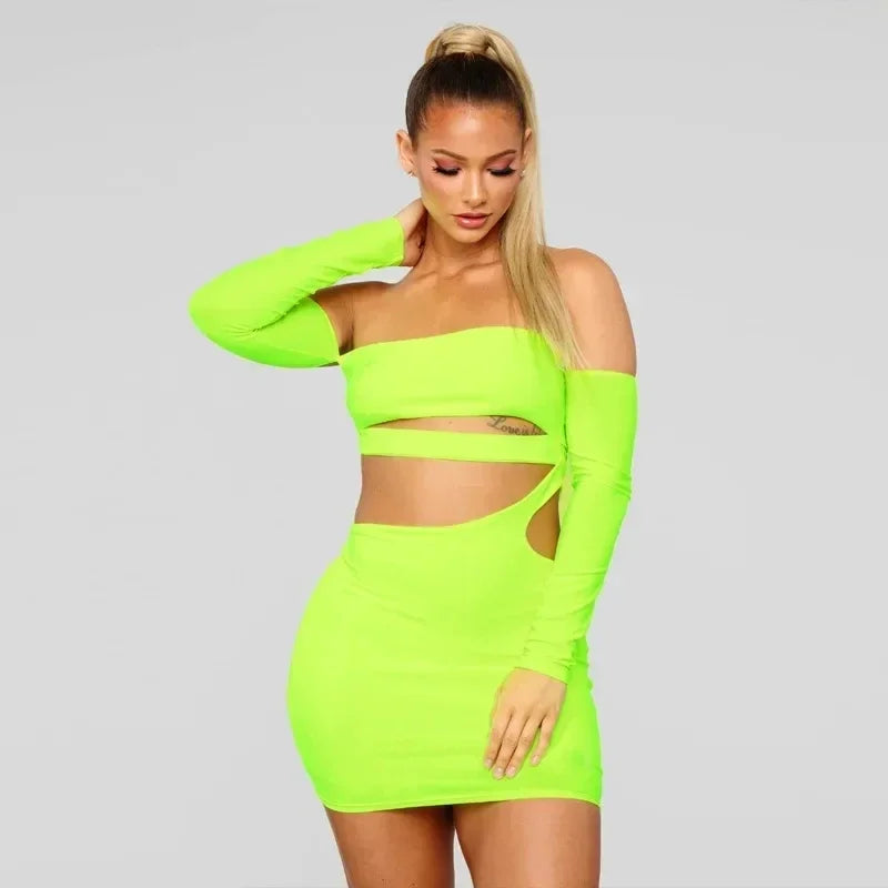 YUZHEXI Neon Green Off Shoulder Dress