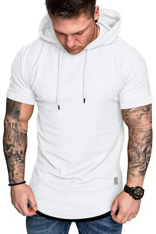 New summer hooded T-shirt men's solid color men's short sleeve T-shirt