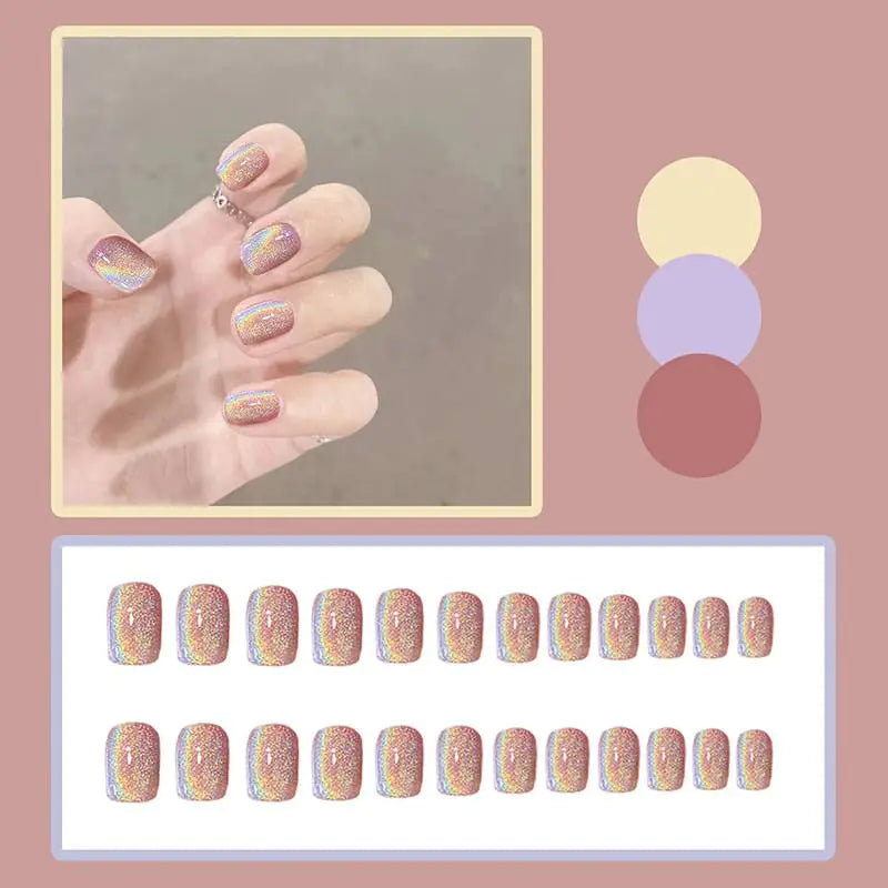 ✨ Sparkle Press-On Nails – Cat Eye Effect | Square Short