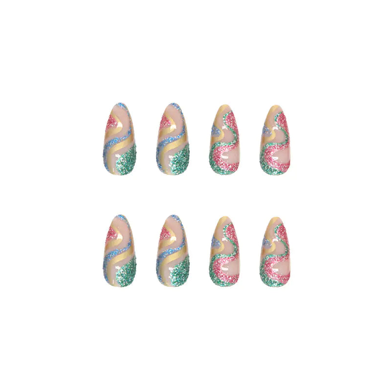 Shiny Serpentine Ripple Press-On Nails – 24pcs | Almond Shape