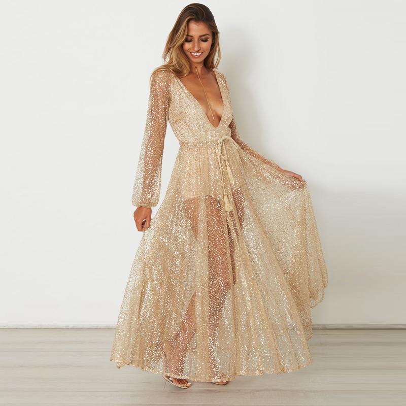 Glitter Maxi See-Through Jurk