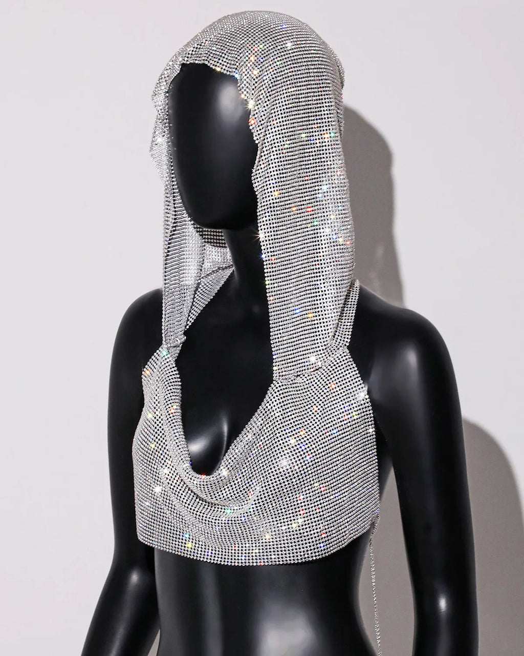Women Sexy Mesh See Through T Shirt Shiny Rhinestone Fishnet Hollow