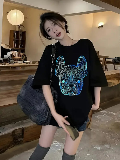 Plus - Size Women's Black Oversized Short - Sleeve T - shirt, Glow -