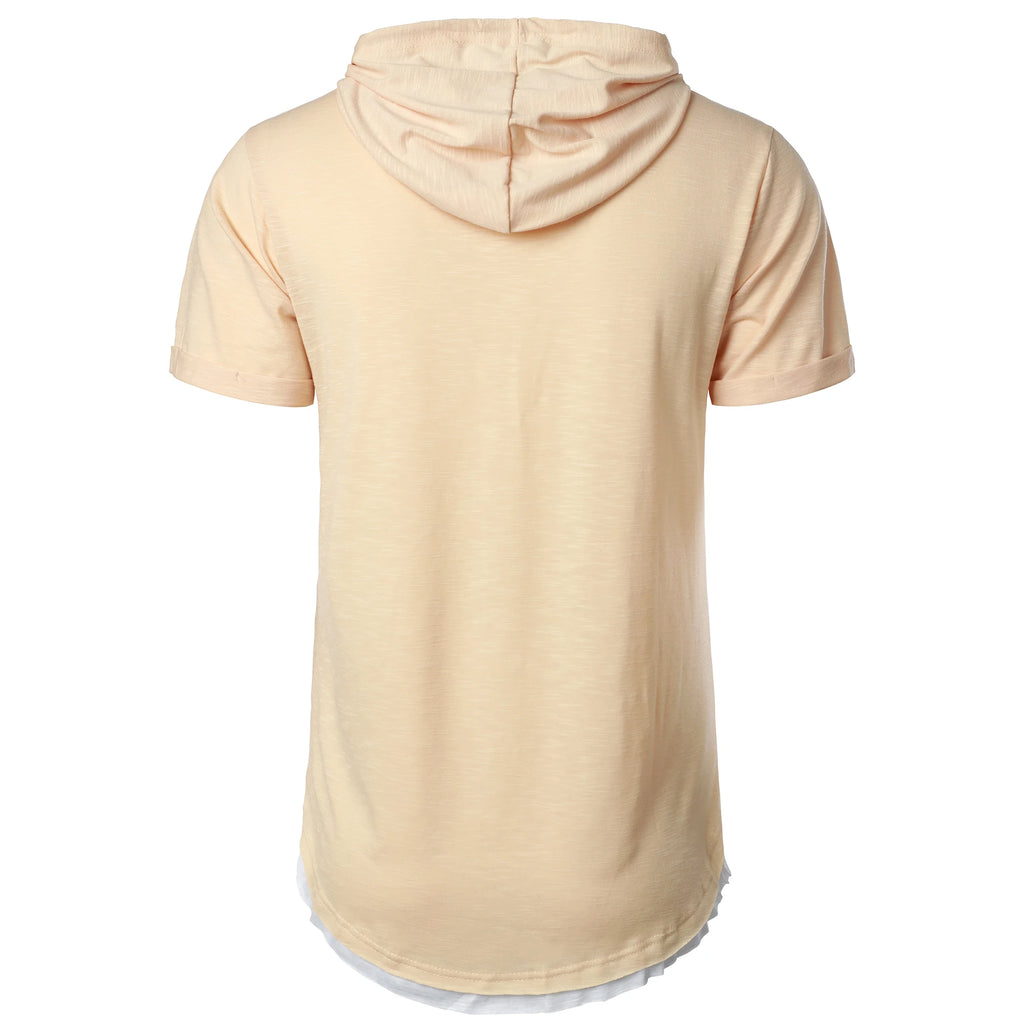 New summer hooded T-shirt men's solid color men's short sleeve T-shirt